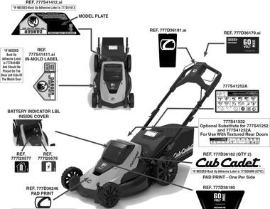 Label Map Diagram and Parts List for SCP21E (18AEB9C5B10)(2022) Cub Cadet Lawn Mower